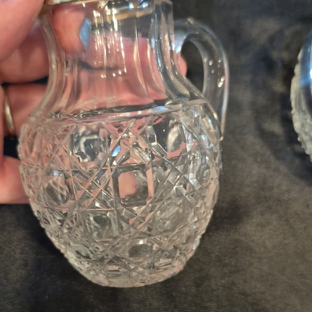 Vintage Sterling Silver Plated Crystal Cream And Sugar Set